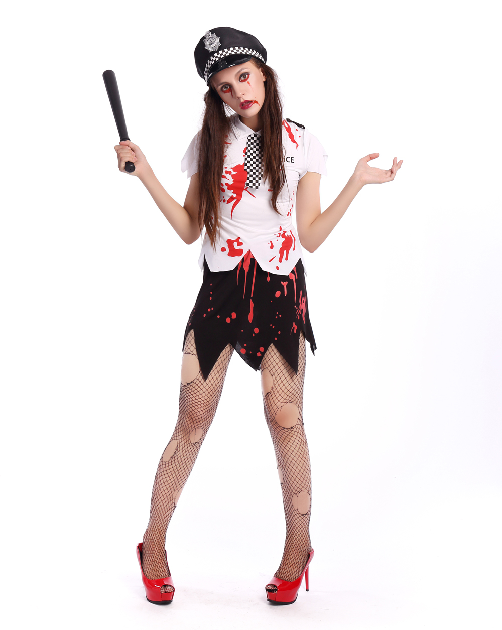 F1689 bloody women zombie police costume,it comes with hat,topwear,skirt